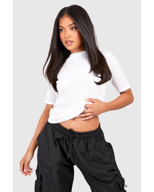 Boohoo White Petite Ribbed Basic T Shirt