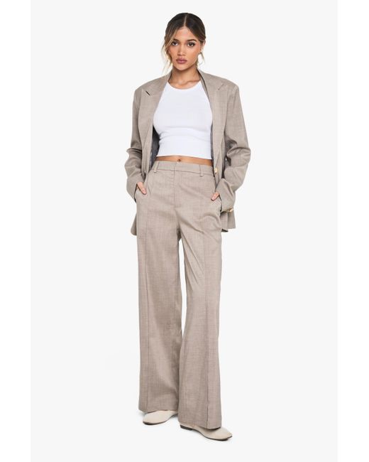 Boohoo Natural Seam Detail Wide Leg Tailored Trouser