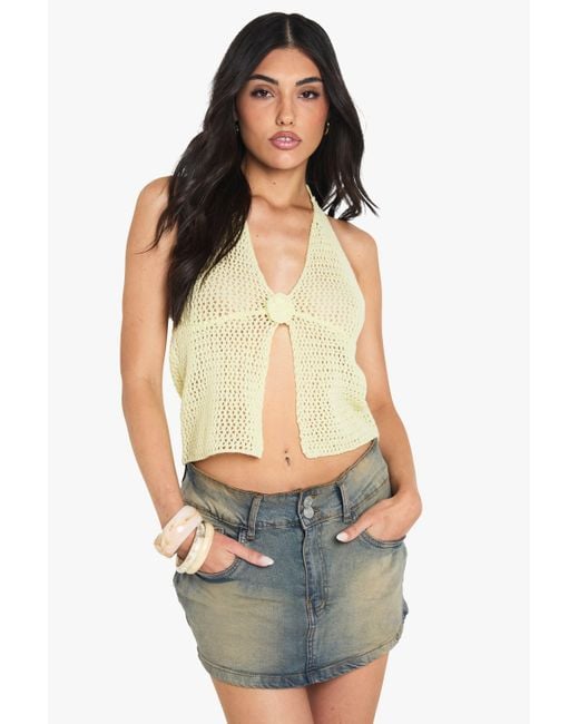 Boohoo Blue Crochet Flower Detail Floaty Knitted Top