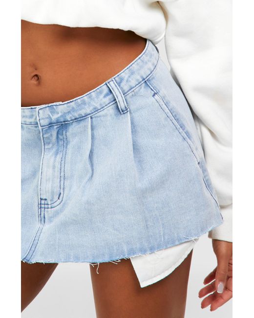Low Rise Pocket Detail Pleated Extreme Micro Mini Denim Tennis Skirt Boohoo de color White