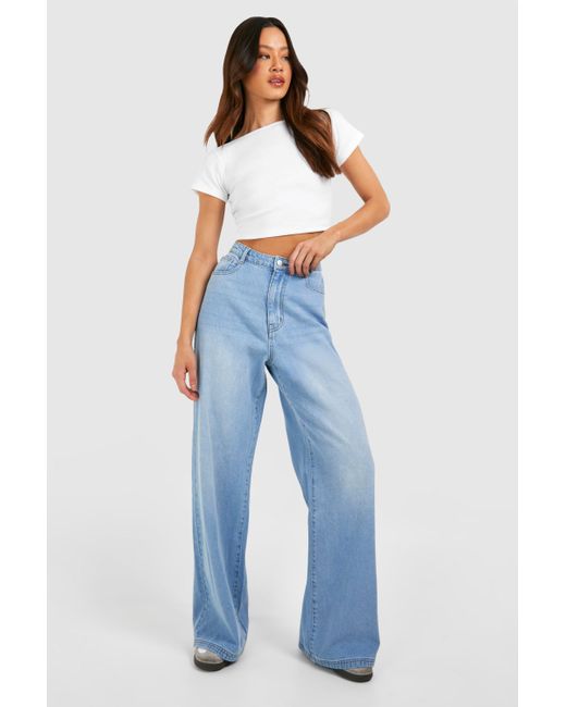 Boohoo Tall Blue Washed Wide Leg Jeans