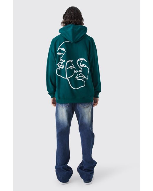 Boohoo Green Oversized Line Face Graphic Hoodie
