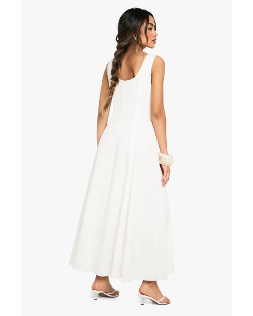 Boohoo White Linen Look Button Detail Midaxi Dress