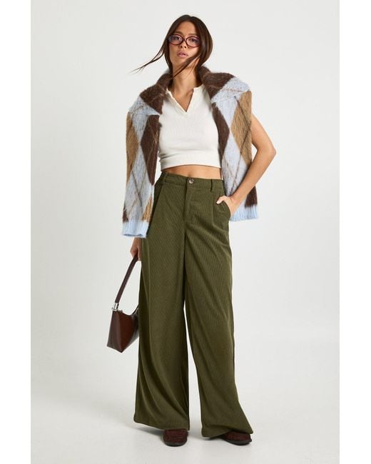 Boohoo Green Corduroy Wide Leg Pants