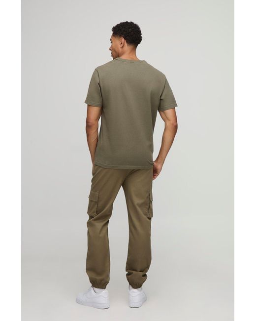 BoohooMAN Green Slim Fit Elasticated Waist Cuffed Cargo Pants for men