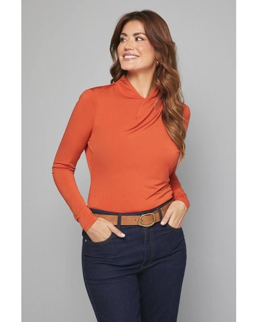 Wallis Orange Wrap Neck Jersey Top