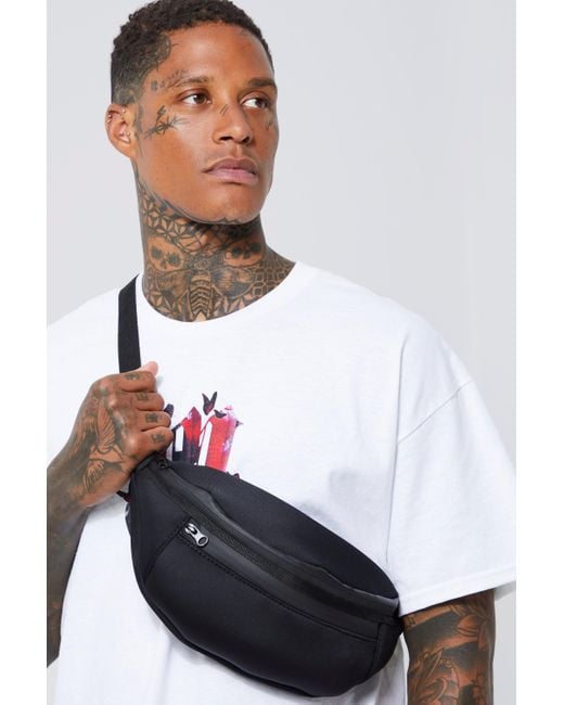 BoohooMAN Scuba Cross Body Bum Bag in Black for Men Lyst