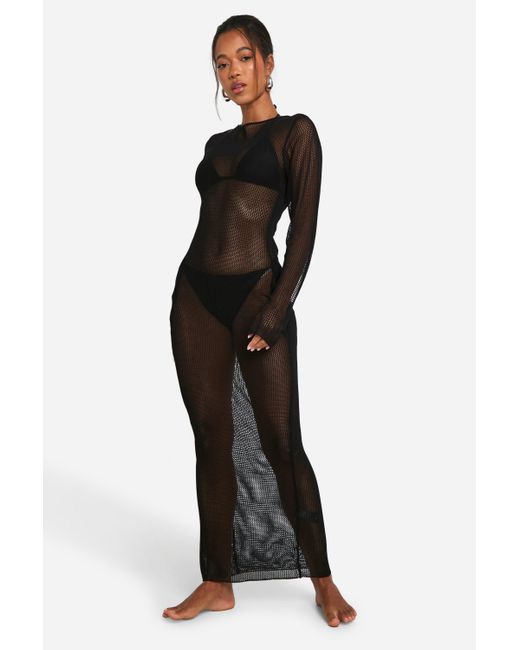 Boohoo Black Crochet Open Back Beach Maxi Dress