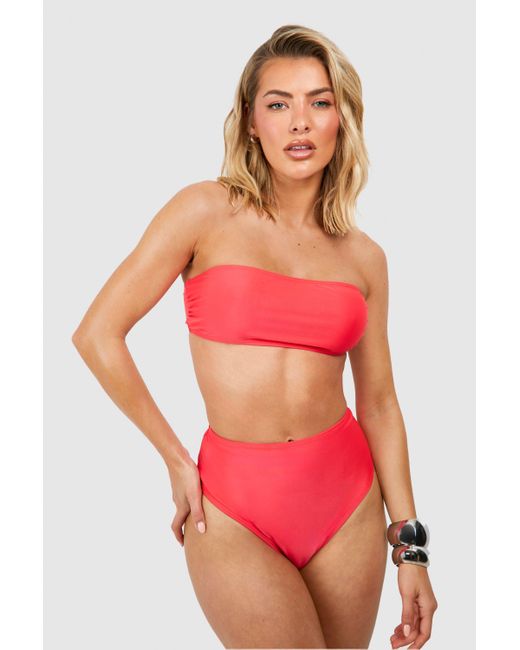 Boohoo Red Bandeau High Waist Bikini Set
