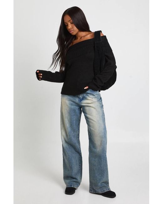 Boohoo Women's Black Chunky Knit Bardot Knitted Sweater