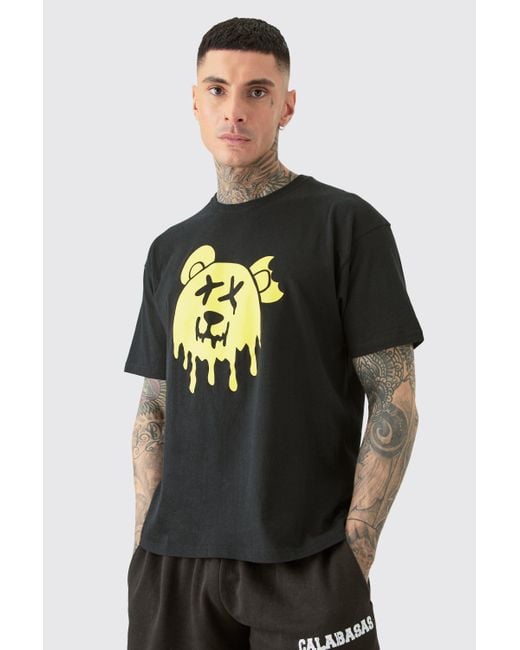 BoohooMAN Tall Drippy Evil Teddy Graphic T-shirt In Black for men