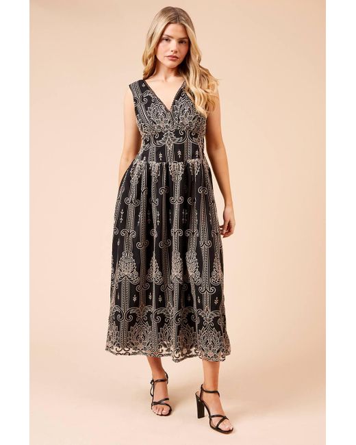 Dorothy Perkins Natural Cutwork Embroidery Strapless Trim V-Neck Midi Dress