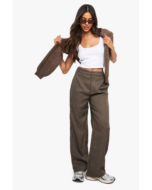 Boohoo Brown Tonal Flannel Straight Leg Tailored Pants
