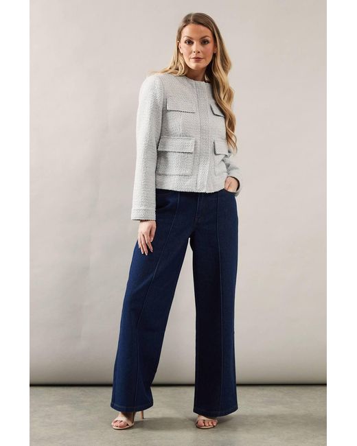 Wallis Gray Boxy Fit Collarless Jacket