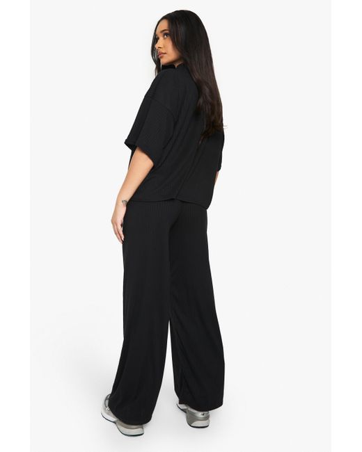 Conjunto De Pantalón De Pernera Ancha Y Top Oversize De Canalé Boohoo de color Black
