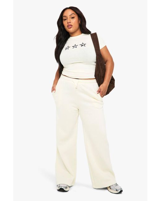 Boohoo White Plus Cow Print Star Wide Leg Jogger