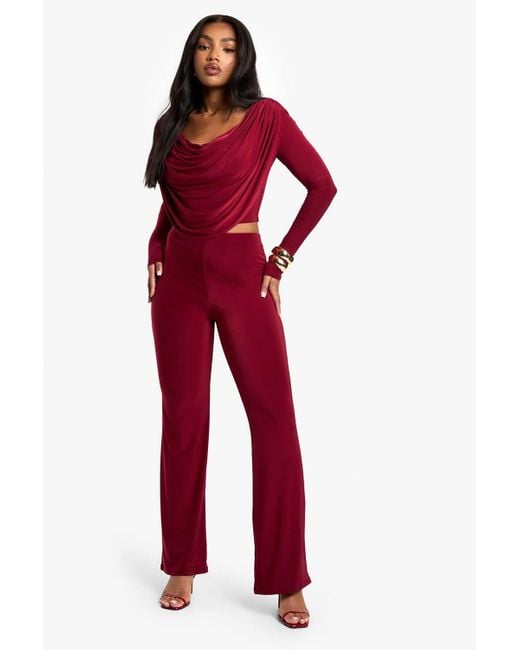 Boohoo Women's Red Slinky Cowl Neck Co-Ord