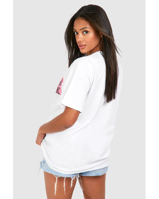 Oversized Rose Printed Cotton Tee Boohoo de color White