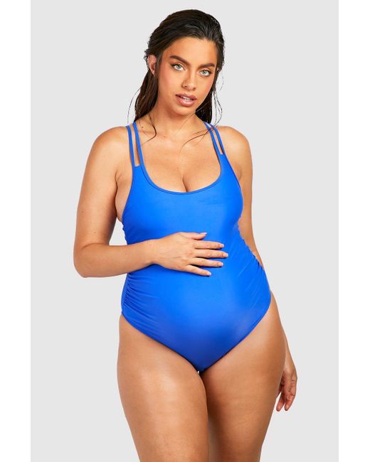 Boohoo Maternity Bump Control Cross Back Bathing Suit in Blue Lyst