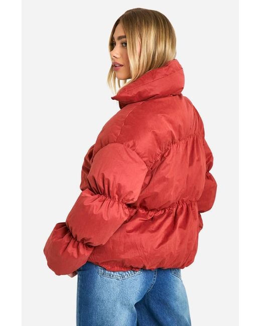 Boohoo Red Peached Padded Puffer Jacket