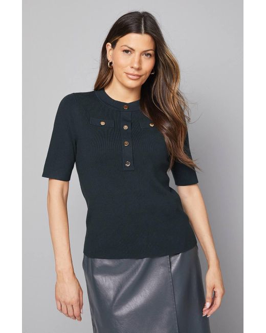 Wallis Gray Statement Button Knitted Top