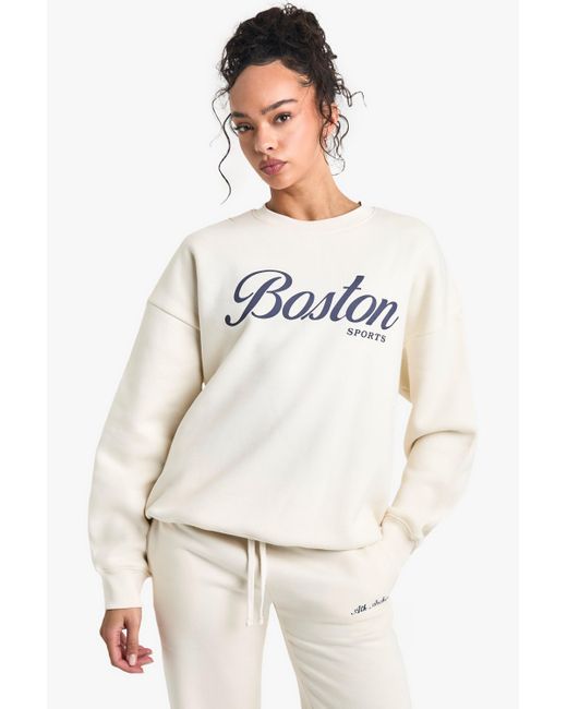 Sudadera Oversize Con Eslogan De Boston Boohoo de color White