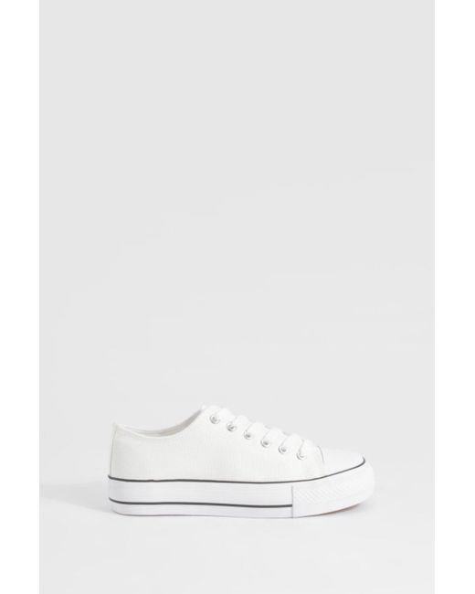 Boohoo White Platform Low Top Lace Up Sneakers