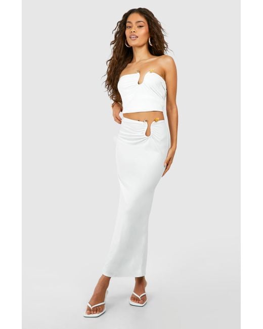 Boohoo White Gemstone Hardware Side Detail Midaxi Skirt