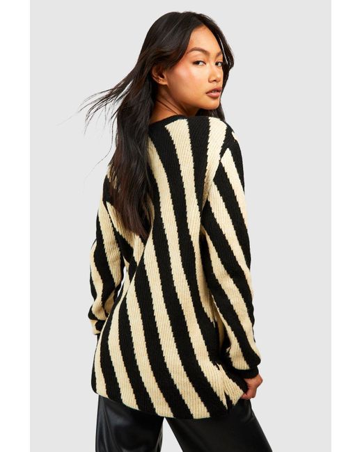 Boohoo Black Diagonal Stripe Oversized Knitted Jumper