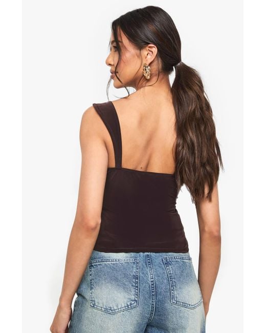 Boohoo Black Double Layer Slinky Sweetheart Neckline Top