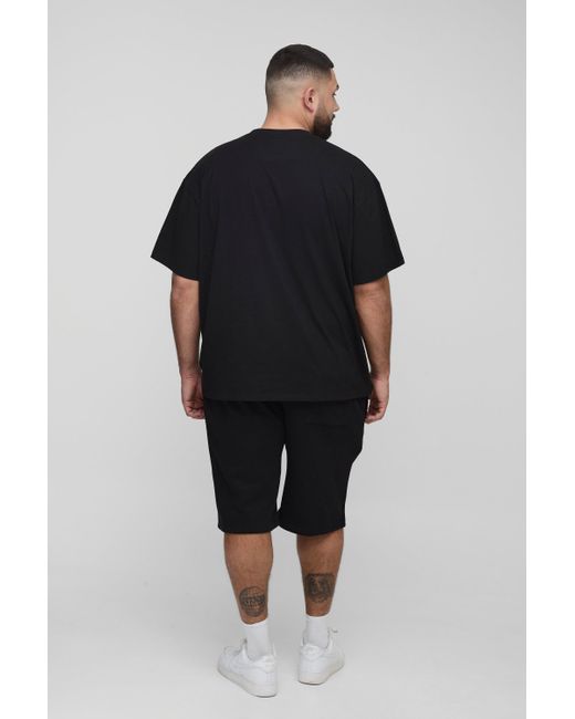 BoohooMAN Black Plus Oversized Worldwide Cross Print T-Shirt & Short Set for men