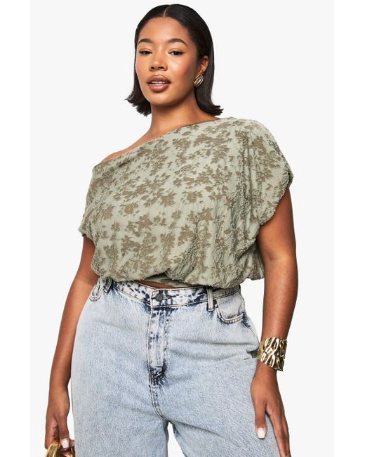 Boohoo Black Plus Burnout Button Front Top