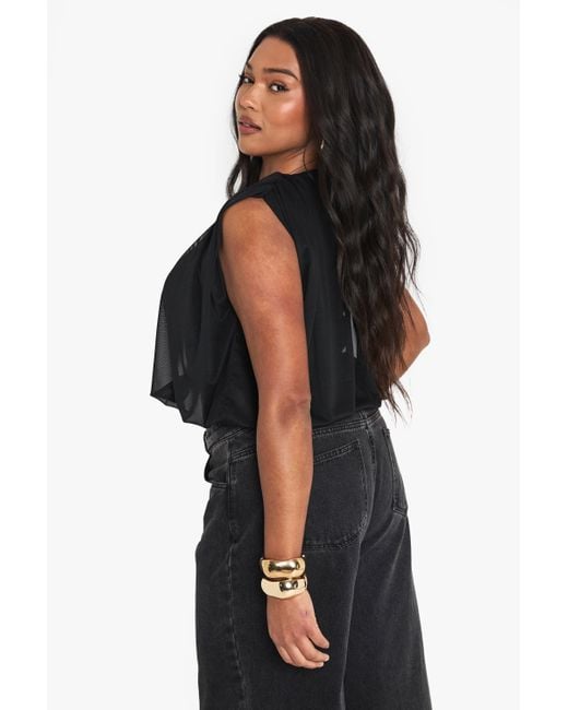 Boohoo Black Plus Mesh Blouson Top