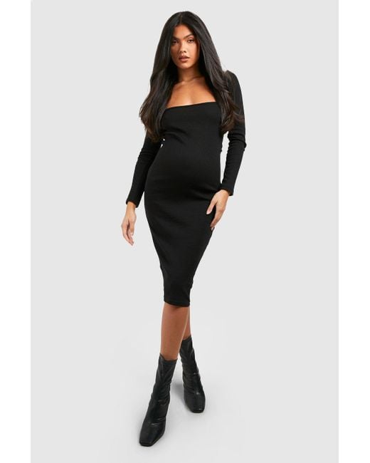 Boohoo Maternity Basic Square Neck Midi Dress in Black