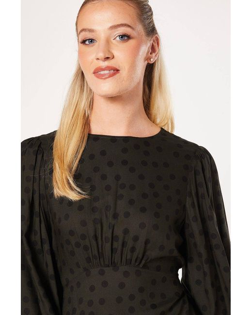 Dorothy Perkins Black Khaki Spot Shirred Cuff Mini Dress