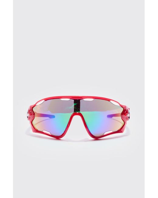BoohooMAN Racer Mirror Lens Sunglasses in White für Herren