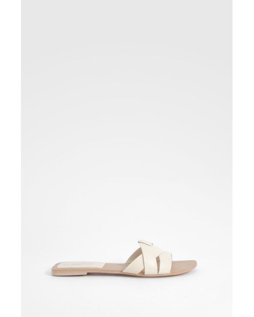 Boohoo White Woven Leather Mule Sandals