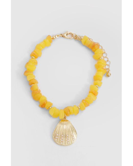 Boohoo Yellow Beaded Shell Bracelet
