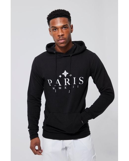 BoohooMAN Muscle Fit Paris Print Hoodie in Black for Men | Lyst