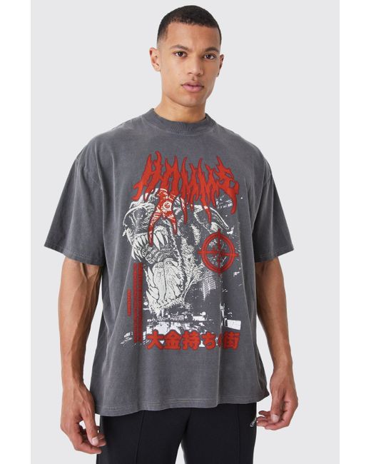 Boohoo Tall Oversized Overdyed On Target Homme T-shirt in Gray | Lyst