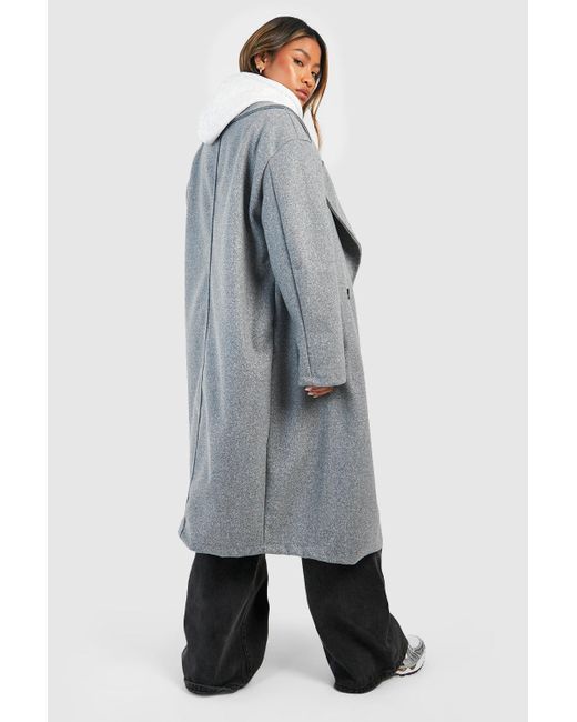 Boohoo Gray Dropped Shoulder Oversized Midaxi Wool Look Coat