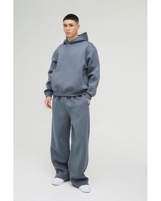 BoohooMAN Men's Blue Oversized Boxy Bonded Scuba Hooded Tracksuit