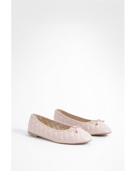 Boohoo Pink Quilted Bow Detail Ballet Pumps