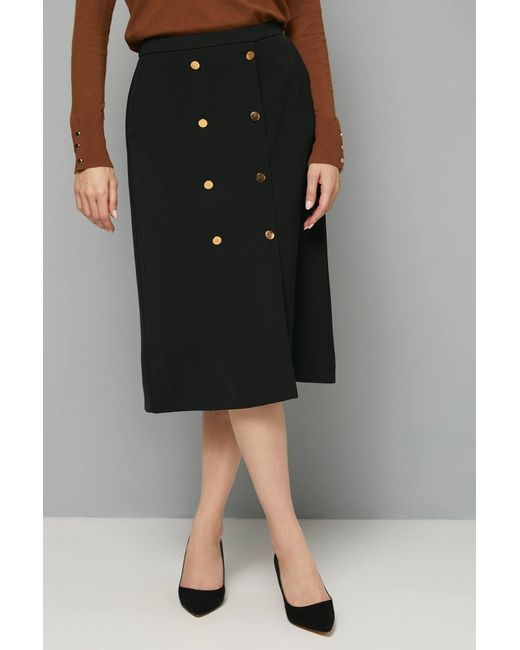 Wallis Black Midi Column Button Wrap Skirt