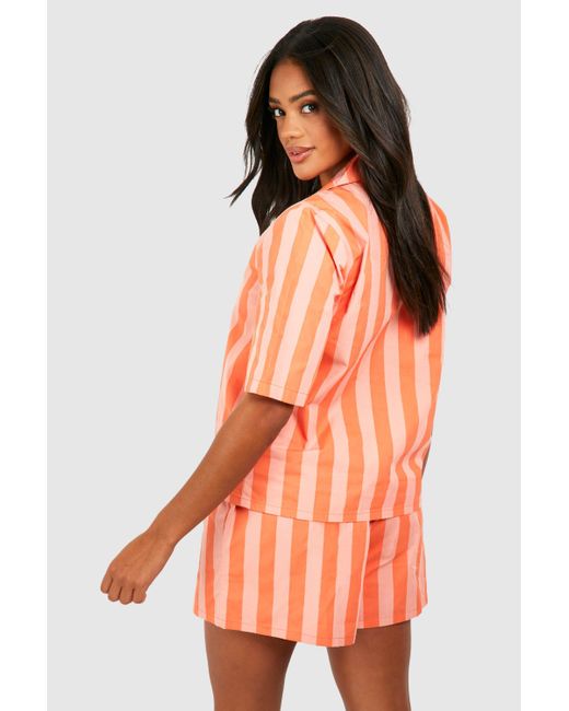 Boohoo Orange Cotton Poplin Tonal Stripe Shorts