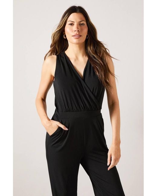 Wallis Black Jersey Wrap Jumpsuit