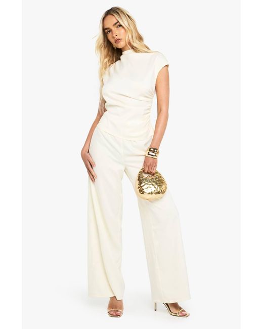 Boohoo White Tailored Wide Leg High Neck Jumpsuit