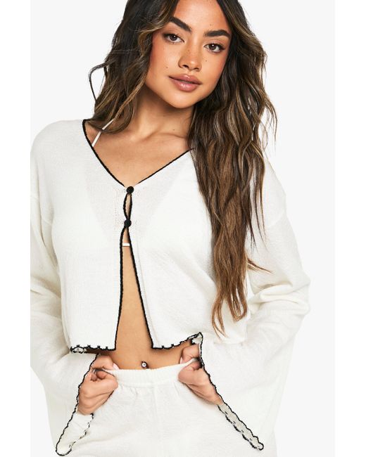 Conjunto Para La Playa De Top Con Botones Y Pantalón Corto De Punto Transparente Boohoo de color White