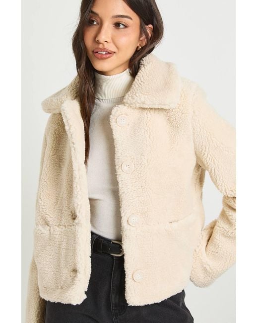 Boohoo Blue Short Fur Collared Jacket