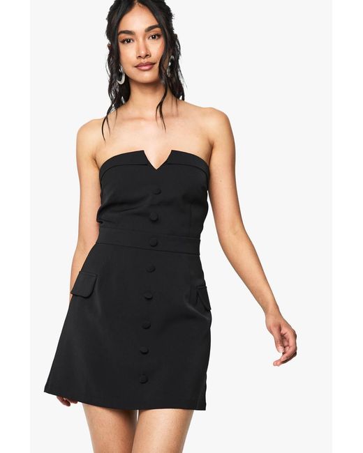 Boohoo Women's Black Button Front Bandeau Tailored Mini Dress